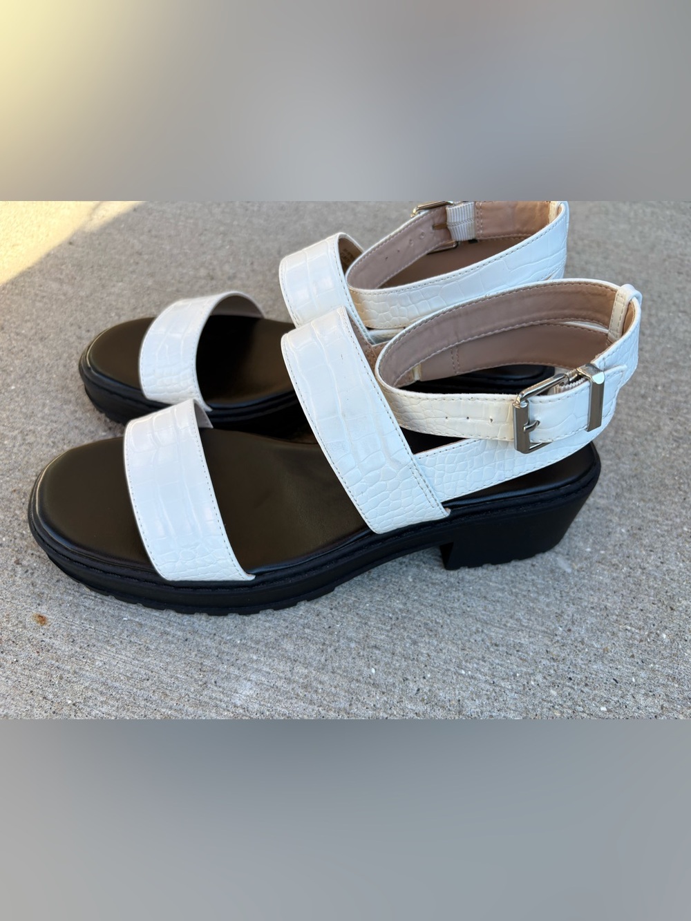 Mix No. 6 White Croc-Embossed Platform Strap Sandals